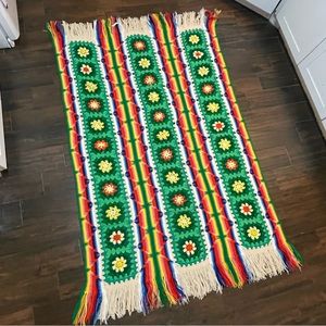 Handcrafted Crocheted Afghan colorful granny squares and stripes